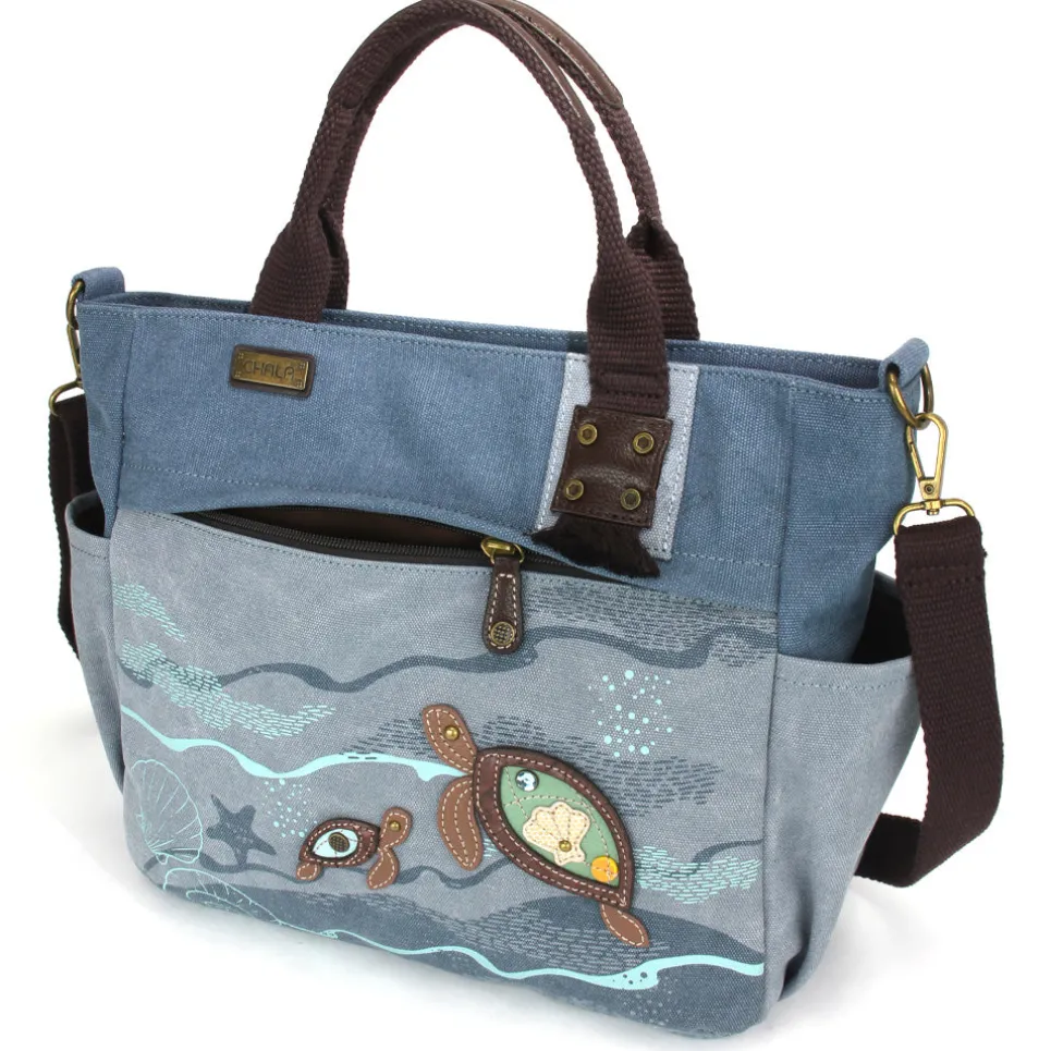 Canvas Print Pocket Tote - Turtles