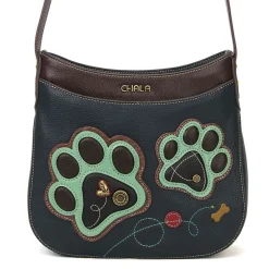 Crescent Crossbody - Teal Pawprint