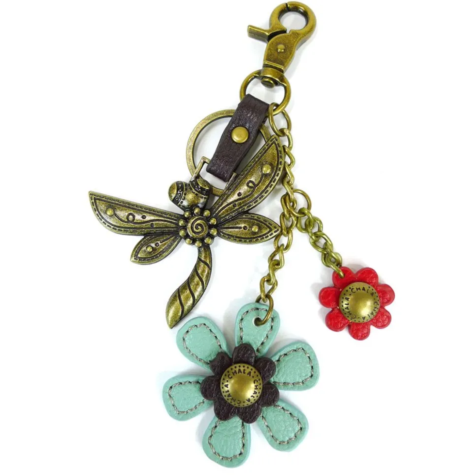 Metal Charming Keychain - Dragonfly & Flower