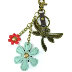 Metal Charming Keychain - Dragonfly & Flower