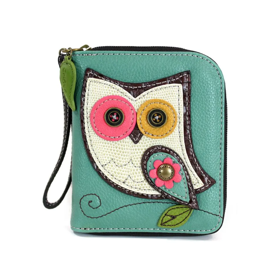 Zip Around Wallet - Owl II (Teal)
