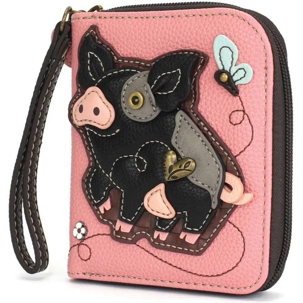 Zip Around Wallet - Spotted Black Pig