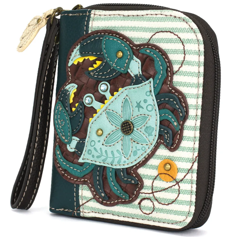 Zip Around Wallet - Teal Crab